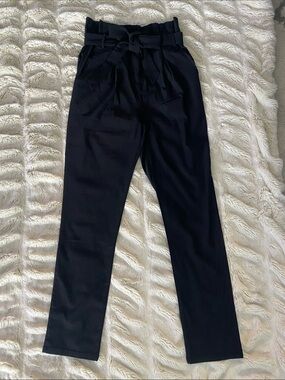 Hera Collection Black Paperbag High Waist Pant with Self-Tie Belt & Side Pockets